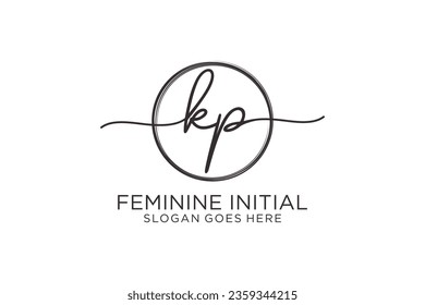 KP handwriting logo with circle template vector logo of initial signature, wedding, fashion, floral and botanical with creative template.