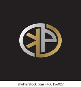 KP initial letters looping linked ellipse elegant logo golden silver black background