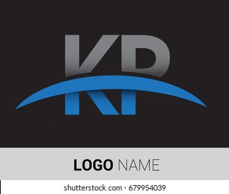 KP initial logo company name colored grey and blue swoosh design.