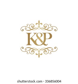 K&P Initial logo. Ornament ampersand monogram golden logo