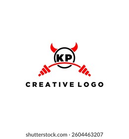 KP initial monogram for fitnes or gym logo with devil style design
