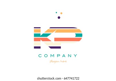 kp k p alphabet letter logo colors colorful line stripe font creative text dots company vector icon design template