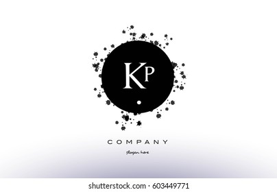 kp k p  black white circle grunge splash vintage retro alphabet company logo design vector icon template