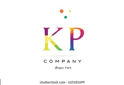 kp k p  creative rainbow colors colored alphabet company letter logo design vector icon template