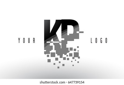 KP K P Pixel Letter Logo with Digital Shattered Black Squares. Creative Letters Vector Illustration.