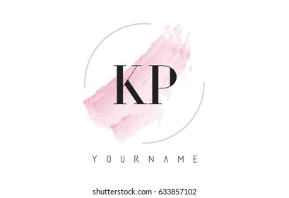 KP K P Watercolor Letter Logo Design with Circular Shape and Pastel Pink Brush.