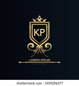 KP Letter Initial with Royal Template.elegant with crown logo vector, Creative Lettering Logo Vector Illustration.