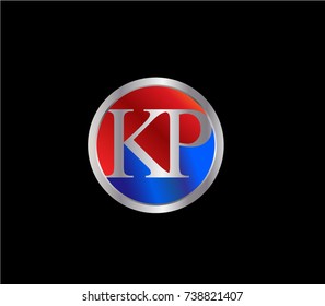 KP Letter logo Design in a circle. Blue and silver colored

