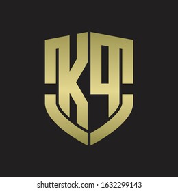 KP Logo monogram with emblem shield shape design isolated gold colors on black background