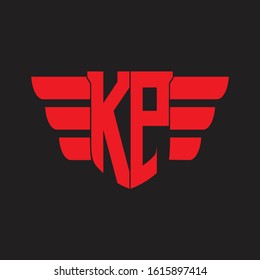 KP Logo monogram with emblem and wings element design template on red colors