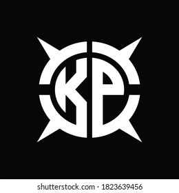 KP Logo monogram with four pieces circle slice design template on Black Background