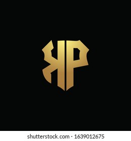 KP logo monogram with gold colors and shield shape design template