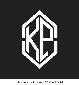 KP Logo monogram with hexagon shape and outline slice style with black and white
