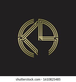 KP Logo monogram triple ribbon style line design template isolated with gold color
