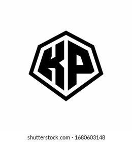 KP monogram logo with hexagon shape and line rounded style design template isolated on white background