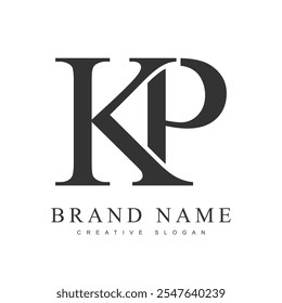 KP trendy logotype template. Initial letter k and p classic font style. Creative logo for company name or identity. Vector illustration.