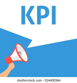 KPI Announcement. Hand Holding Megaphone With Speech Bubble. Flat Illustration