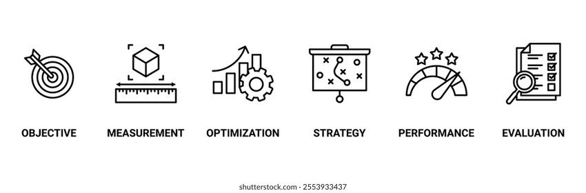 KPI banner web icon vector illustration concept for key performance indicator in the business metrics with an icon of objective, measurement, optimization, strategy, performance, and evaluation