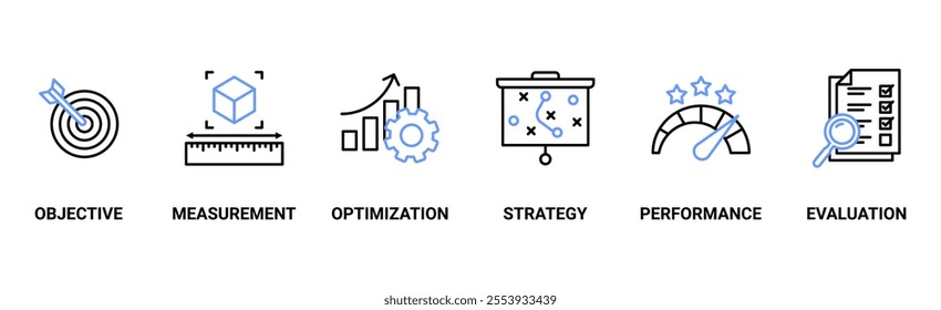 KPI banner web icon vector illustration concept for key performance indicator in the business metrics with an icon of objective, measurement, optimization, strategy, performance, and evaluation