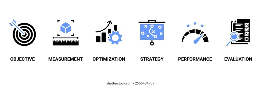 KPI banner web icon vector illustration concept for key performance indicator in the business metrics with an icon of objective, measurement, optimization, strategy, performance, and evaluation