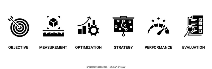 KPI banner web icon vector illustration concept for key performance indicator in the business metrics with an icon of objective, measurement, optimization, strategy, performance, and evaluation