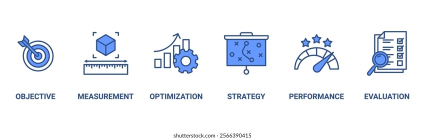 KPI banner web icon vector illustration concept for key performance indicator in the business metrics with an icon of objective, measurement, optimization, strategy, performance, and evaluation