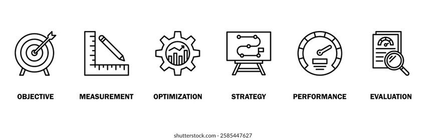 KPI banner web icon vector illustration concept for key performance indicator in the business metrics with an icon of objective, measurement, optimization, strategy, performance, and evaluation