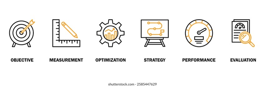 KPI banner web icon vector illustration concept for key performance indicator in the business metrics with an icon of objective, measurement, optimization, strategy, performance, and evaluation