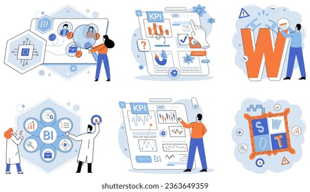 KPI. Business. Vector illustration Companies strive for marketing success through effective strategies Measurement key metrics is essential for tracking progress Business development focuses on growth