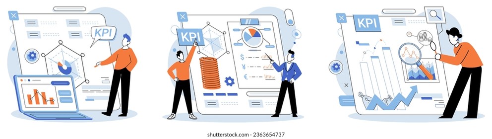 KPI. Business. Vector illustration Vector illustrations offer versatile and scalable graphic assets Performance improvement is continuous process Information is analyzed to gain actionable insights