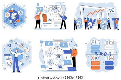 KPI. Business. Vector illustration Optimization maximizes efficiency and performance KPIs provide measurable targets for performance evaluation Research provides valuable insights for informed