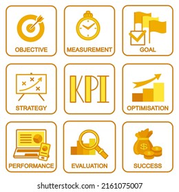 Cartel o cartel conceptual de Kpi sobre el fondo blanco Indicadores clave del desempeño. Ilustración vectorial para la decoración de iconos, volantes, sitios web o aplicaciones.