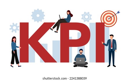KPI concept vector illustration. Key performance indicators with businesspeople in flat design on white background.