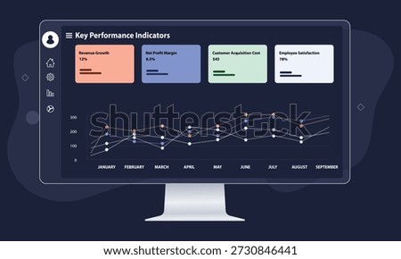 KPI Dashboard Interface with Business Analytics Charts, SaaS Admin Panel Dark UI Design
