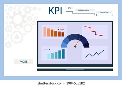 KPI dashboard (Key Performance Indicator). Evaluation of the efficiency of the dynamics  development of production tasks. Rise and fall of productivity in graphs and charts. Business analytics.Vector 