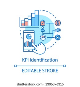 KPI identification concept icon. Productivity, efficiency measurement. Idea thin line illustration. Business metrics, analytics. Marketing strategy. Vector isolated outline drawing. Editable stroke