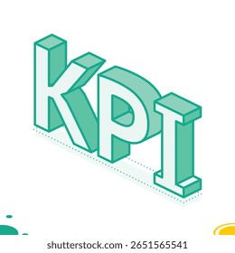 KPI. Isometric outline word. Key performance indicators, business analytics, measurement, and tracking success in management and strategy. Vector illustration. Object isolated on white.