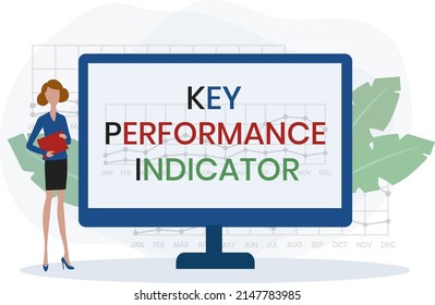 KPI - Key Performance Indicator acronym. lettering illustration with icons for web banner, flyer, landing page, presentation, book cover, article, etc.