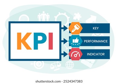 KPI - Key Performance Indicator acronym. lettering illustration with icons for web banner, flyer, landing page, presentation, book cover, article, etc.