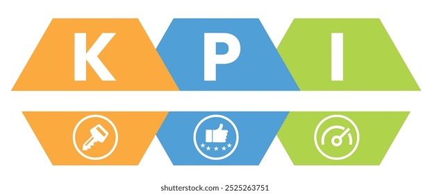 KPI - Key Performance Indicator acronym. lettering illustration with icons for web banner, flyer, landing page, presentation, book cover, article, etc.