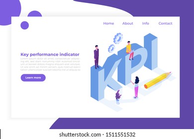 KPI, Key performance indicator, Business consulting isometric concept. Vector illustration.