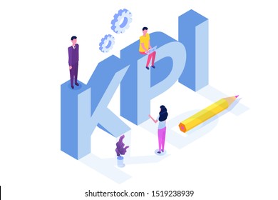 KPI, Key Performance Indicator, Business Consulting Isometric Concept. Vector Illustration.