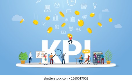 kpi key performance indicator concept business with team people work together - vector illustration