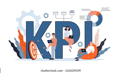 KPI Or Key Performance Indicator Concept. Idea Of Data Review And Evaluation. Flat Vector Illustration