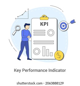 kpi key performance indicator concept with man analyze paper document