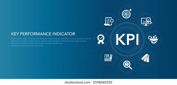 KPI, key performance indicator concept. analytics of Key Performance Indicator. data to review and improve business of measure achievement versus planned target. icons vector illustrator
