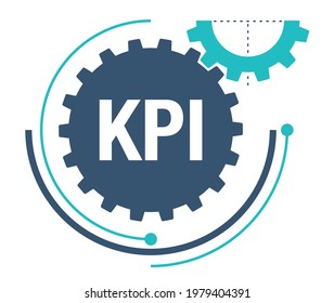 KPI - Key Performance Indicator in Gear Cogwheel metaphor. Metrics Strategic Plan. Work Evaluation Service Symbol. Vector illustration