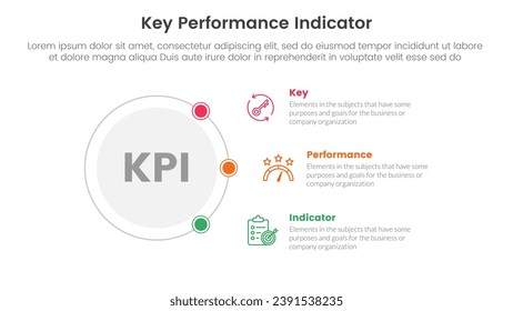 kpi key performance indicator infographic 3 point stage template with outline circle connecting network content for slide presentation