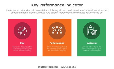 kpi key performance indicator infographic 3 point stage template with vertical rectangle big box with circle badge for slide presentation