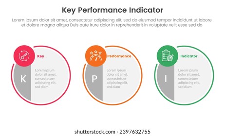 kpi key performance indicator infographic 3 point stage template with big circle symmetric and small circle badge on horizontal direction for slide presentation